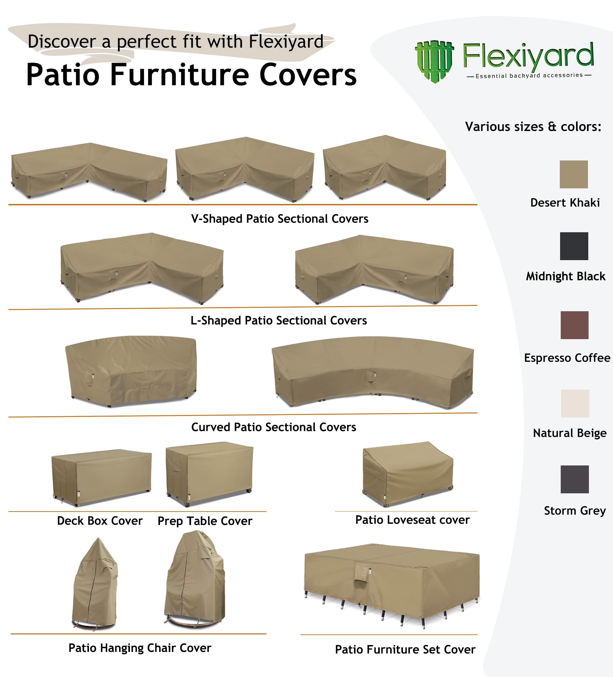 Flexiyard sofa cover flat lay showing dimensions