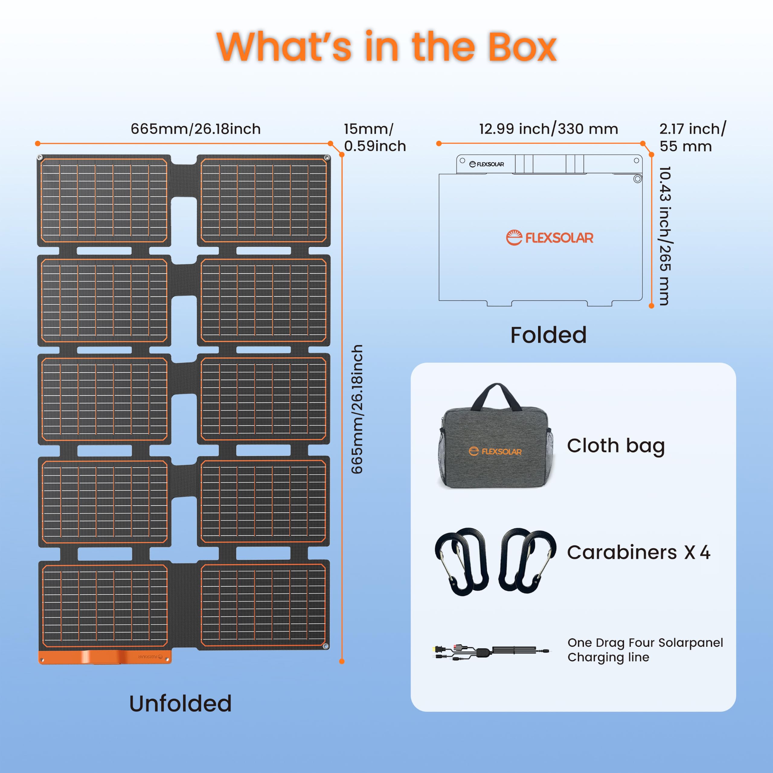 FlexSolar 100W solar panel in carry bag for portability