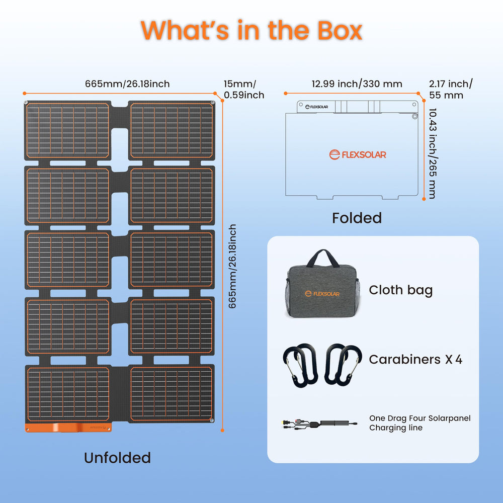 FlexSolar 100W solar panel in carry bag for portability