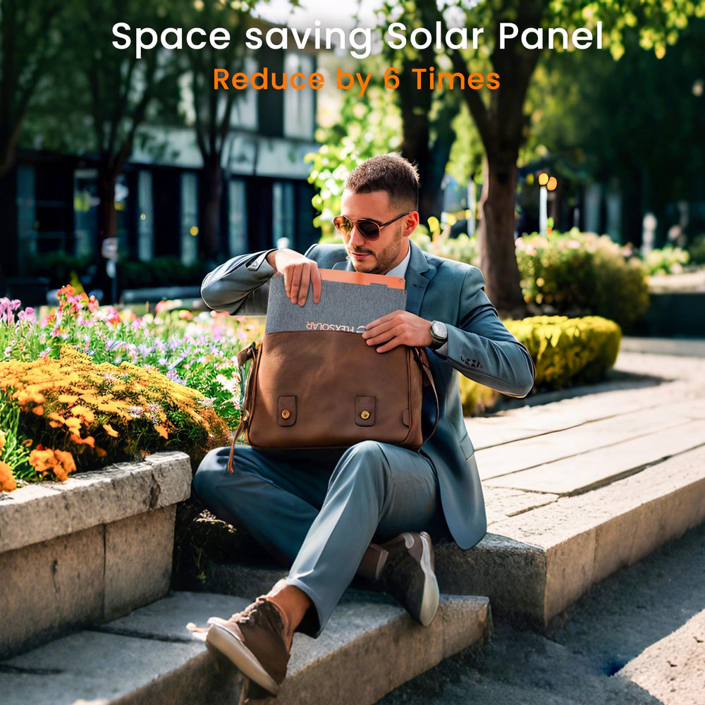 FlexSolar 100W solar panel showing charging devices