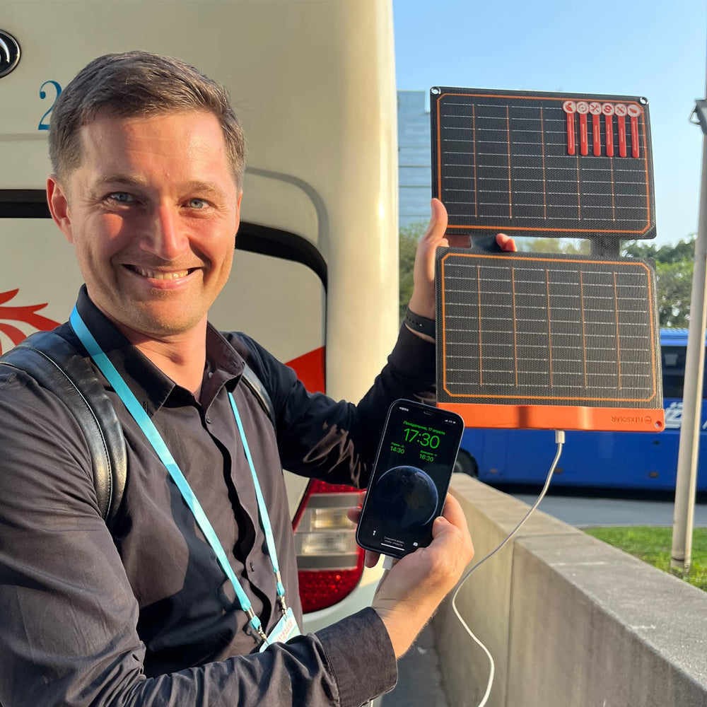 FlexSolar 20W Portable Solar Panel Charger being used outdoors