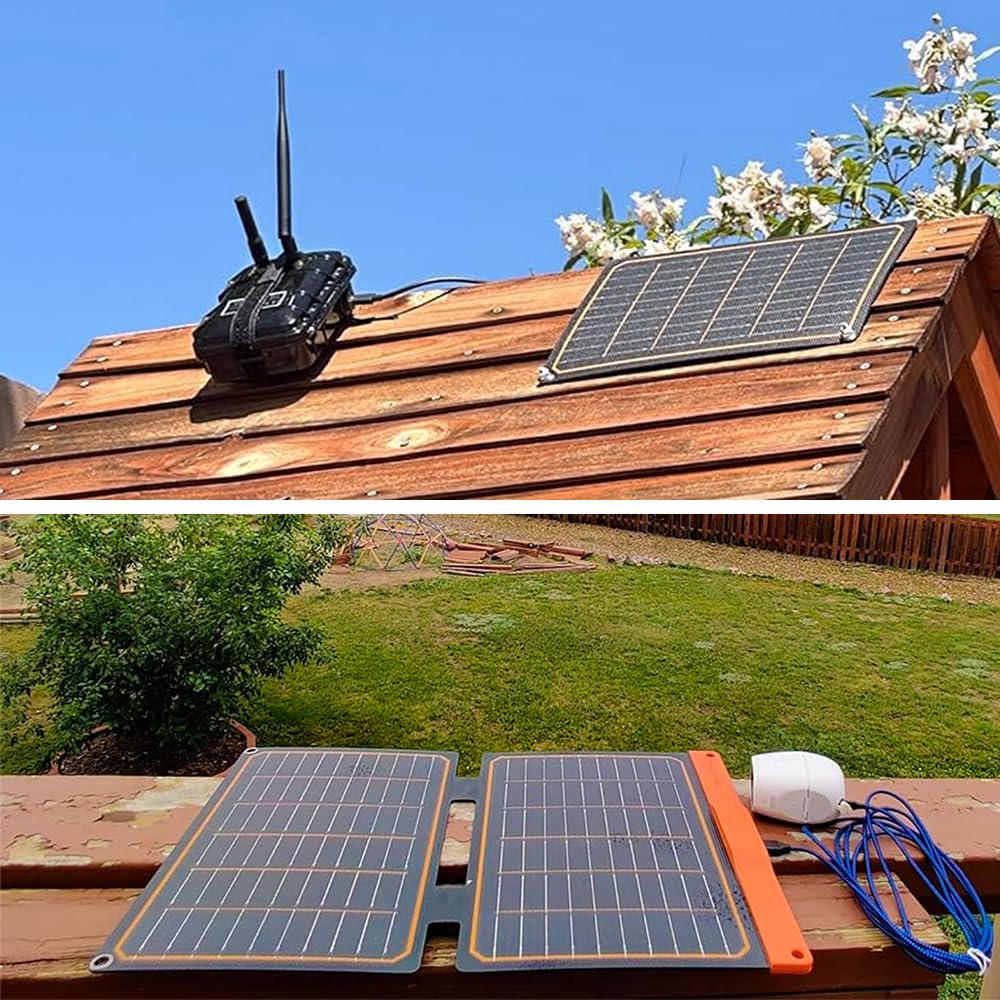 FlexSolar 20W Portable Solar Panel Charger in a camping setup