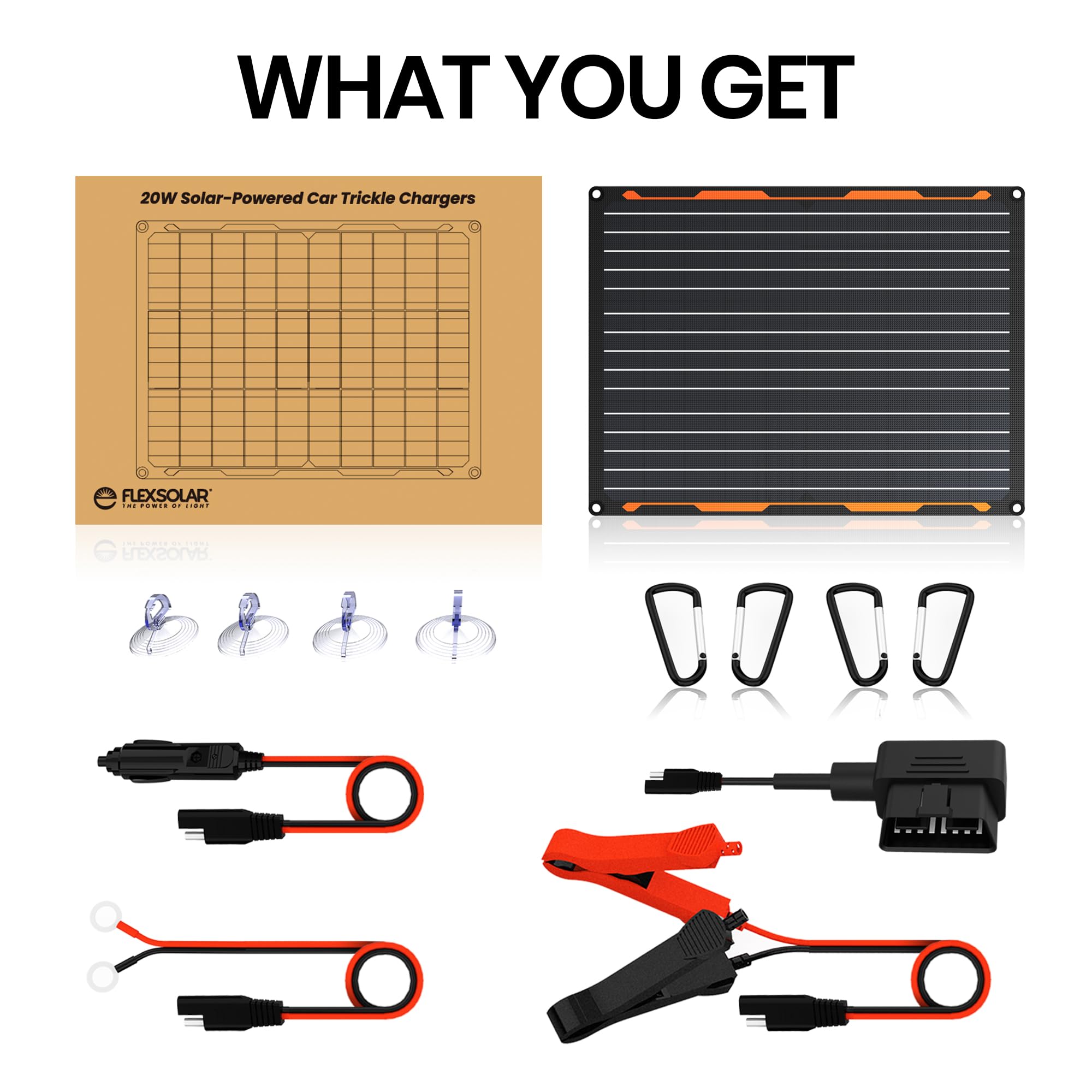 FlexSolar 20W Solar Panel packaging and product details