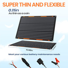 FlexSolar 20W Solar Panel with all accessories laid out, including car charger