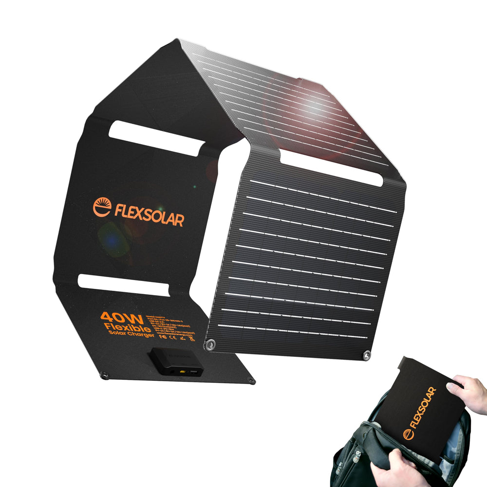 FlexSolar 40W Solar Panel Charger front view with USB ports