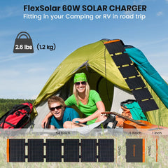 FlexSolar 60W Foldable Solar Panel charging ports close-up