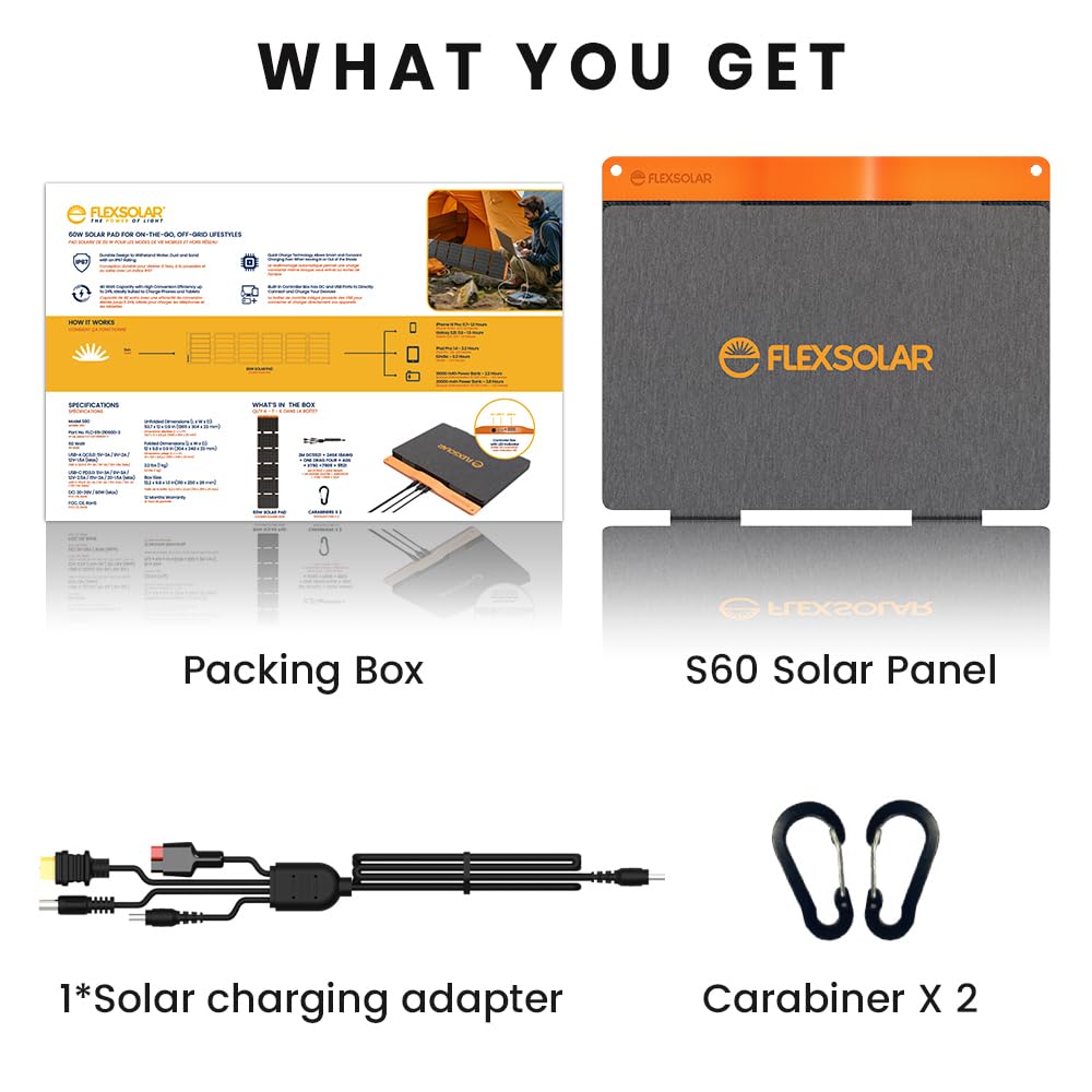FlexSolar 60W Foldable Solar Panel folded for storage