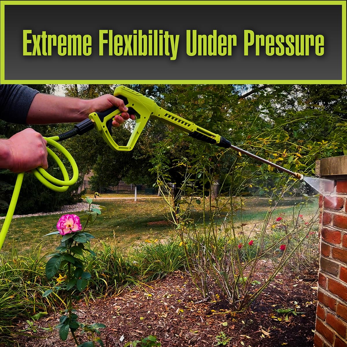 Flexzilla Pressure Washer Hose in use with pressure washer