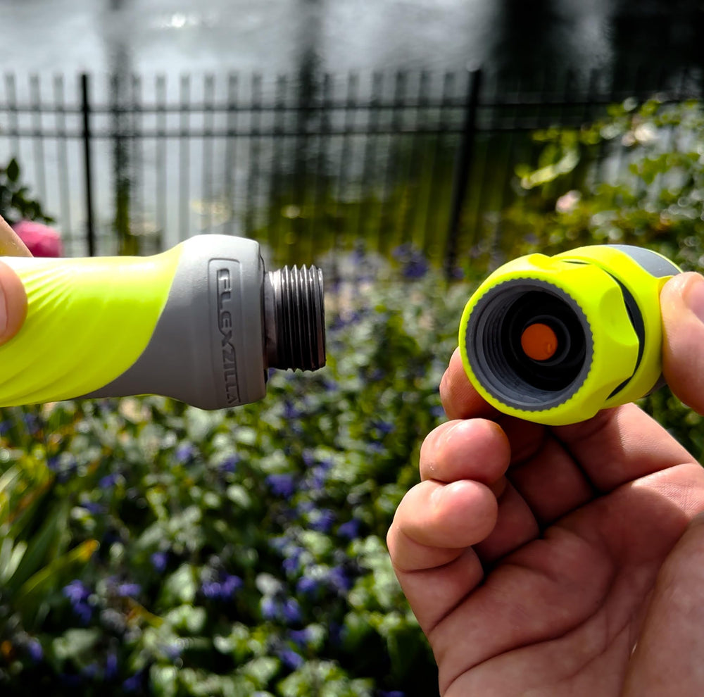 Flexzilla Quick-Connect Attachment Adapter in use with a sprinkler