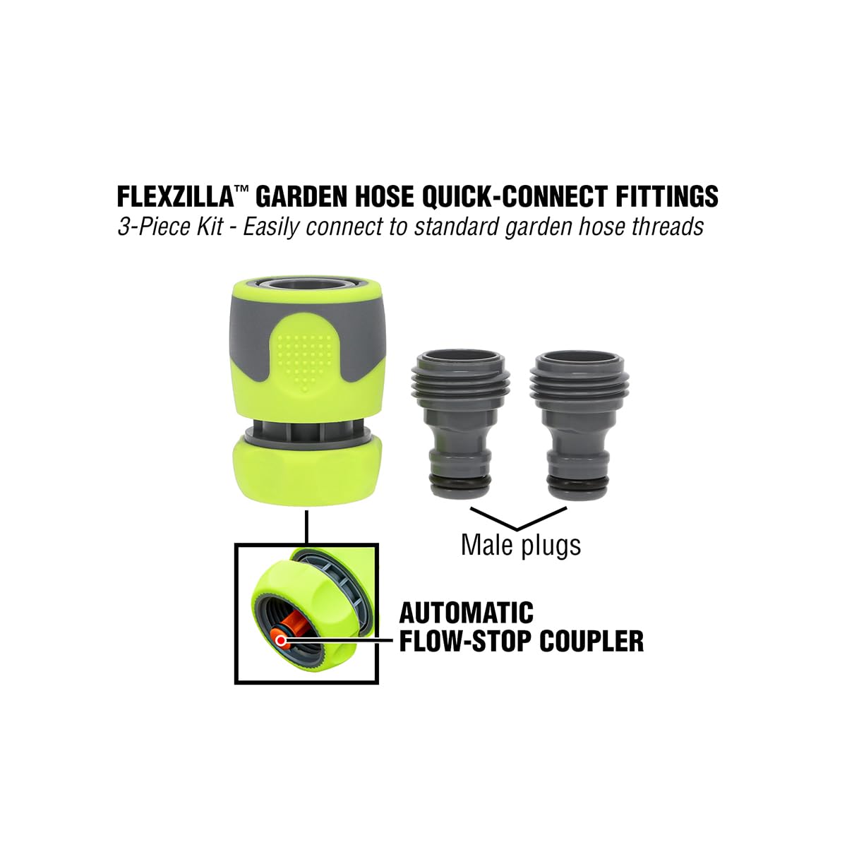 Flexzilla Quick-Connect fittings installed on a garden hose