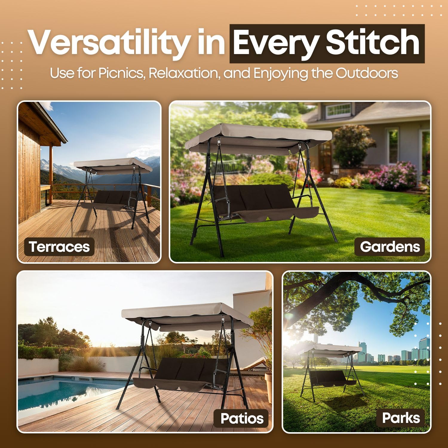 Flexzion Swing Canopy Cover in garden setting with swing