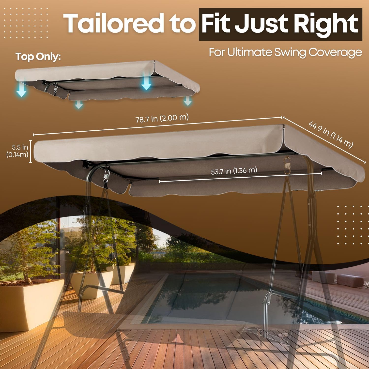 Flexzion Swing Canopy Cover laid out flat with dimensions