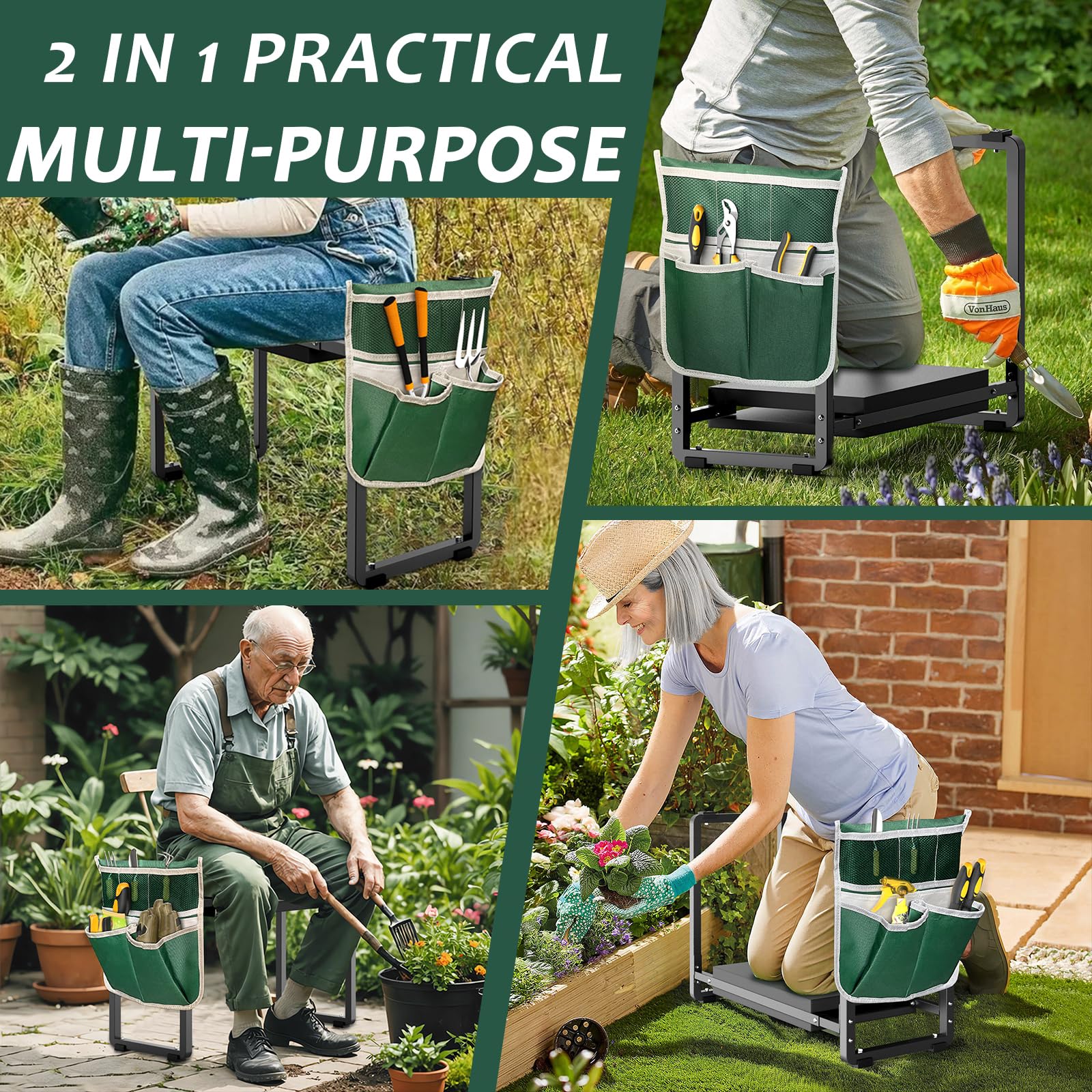 FLINTER Garden Kneeler with tools stored in the removable bag