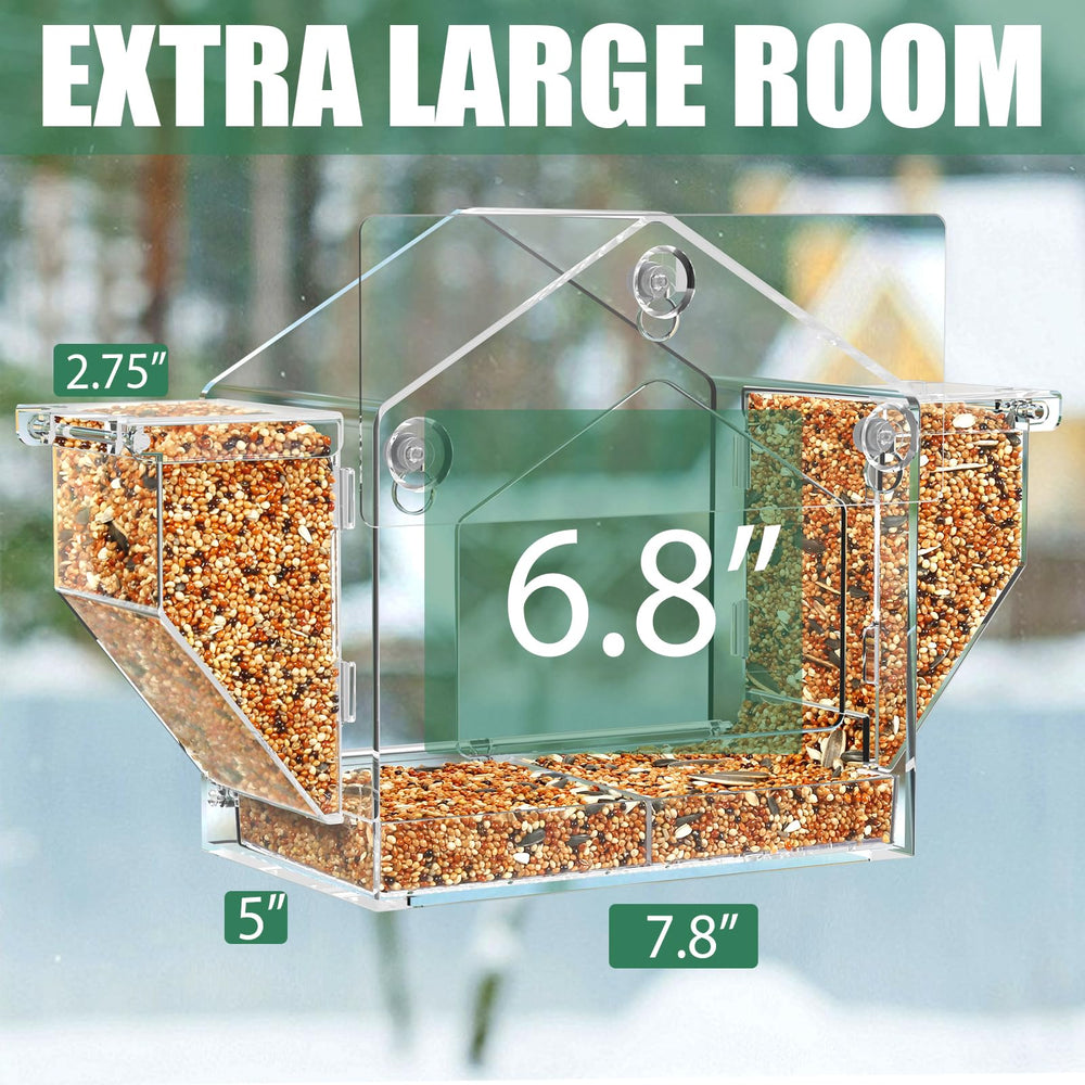 FLINTER Window Bird Feeder with seeds inside