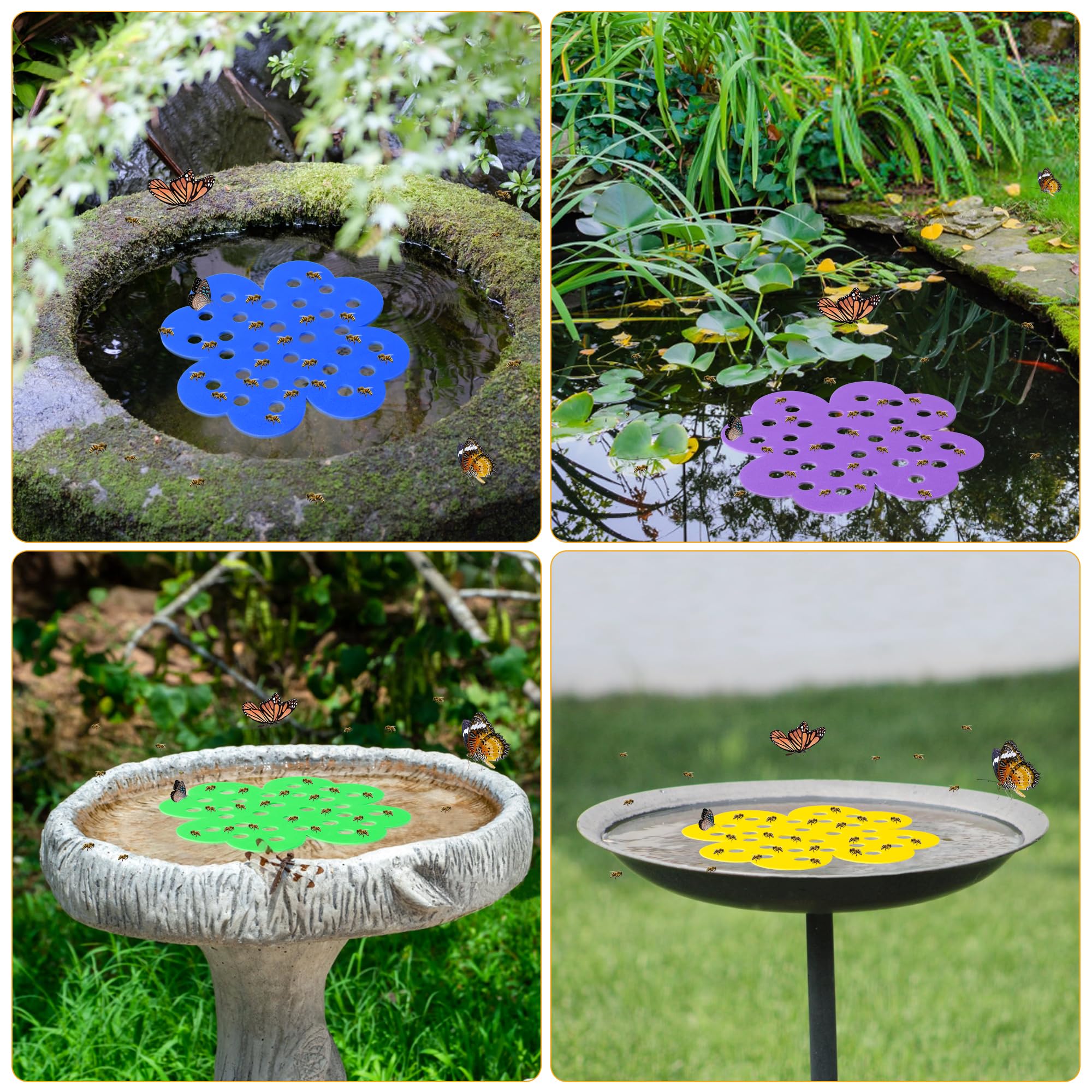 Floating bee watering station in a backyard decoration