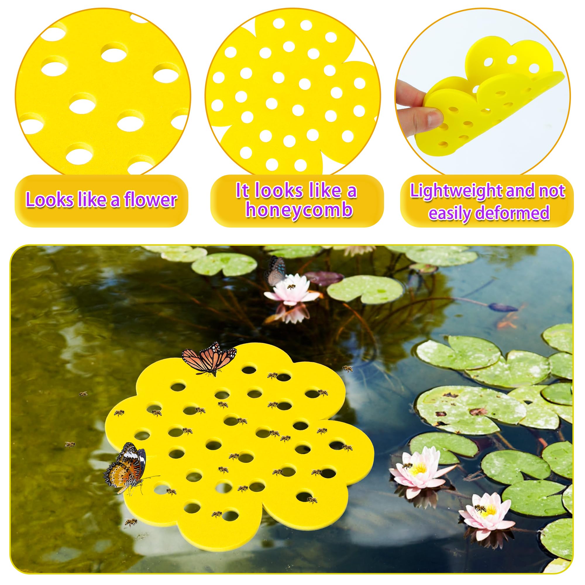 Floating bee watering station placed in a garden