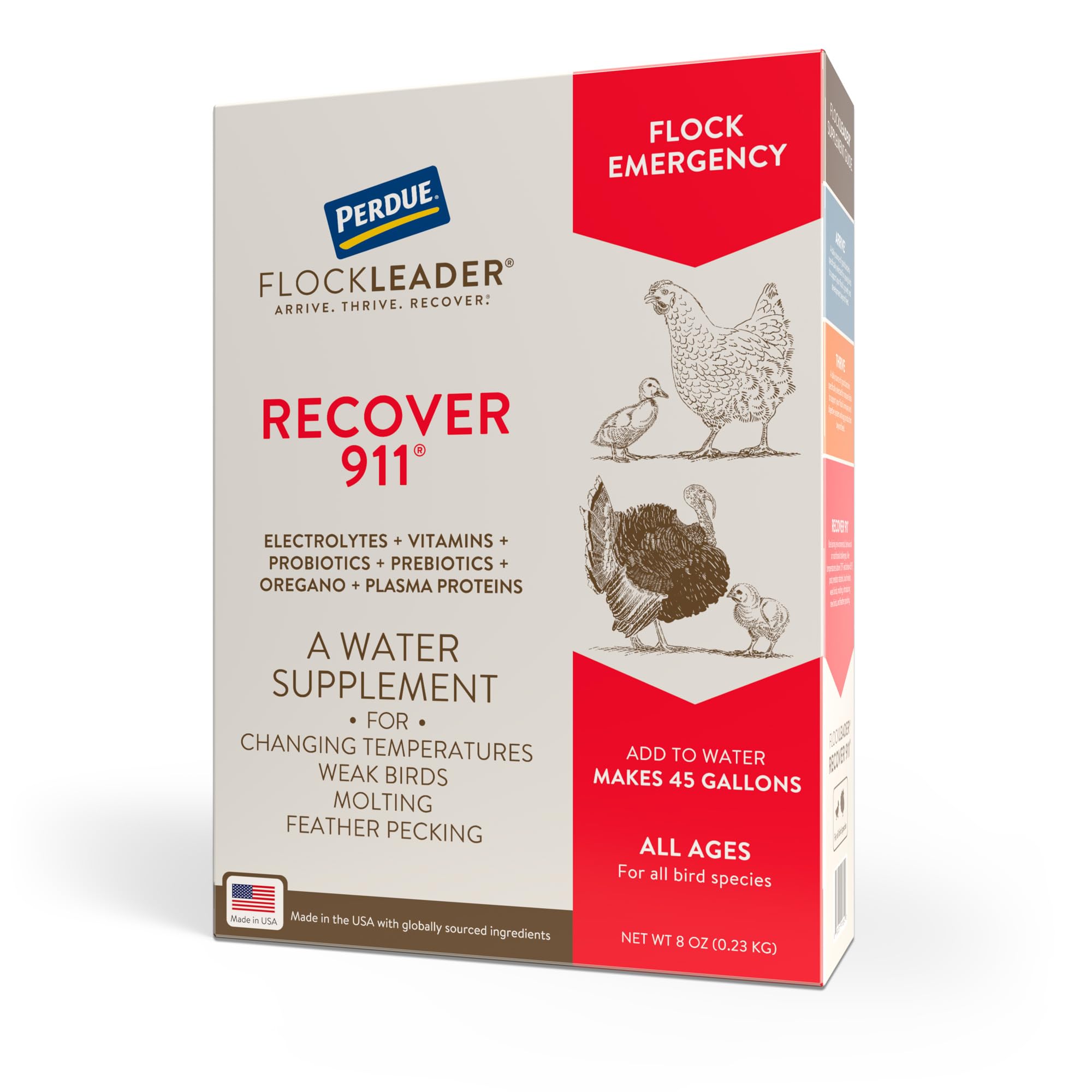 FLOCKLEADER Recover 911 Poultry Water Supplement 8oz front view