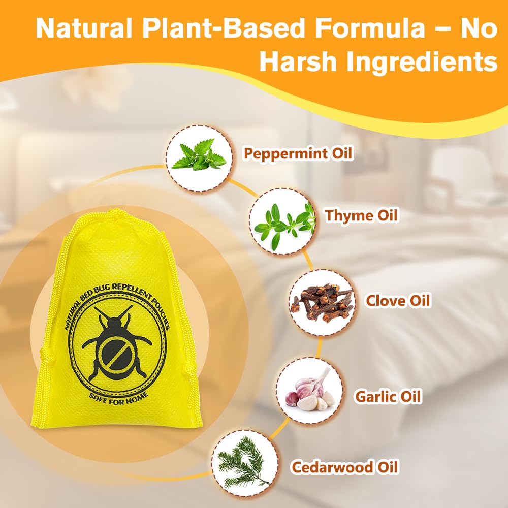 FLODTEEK Bed Bug Repellent Pouches, natural ingredients listed