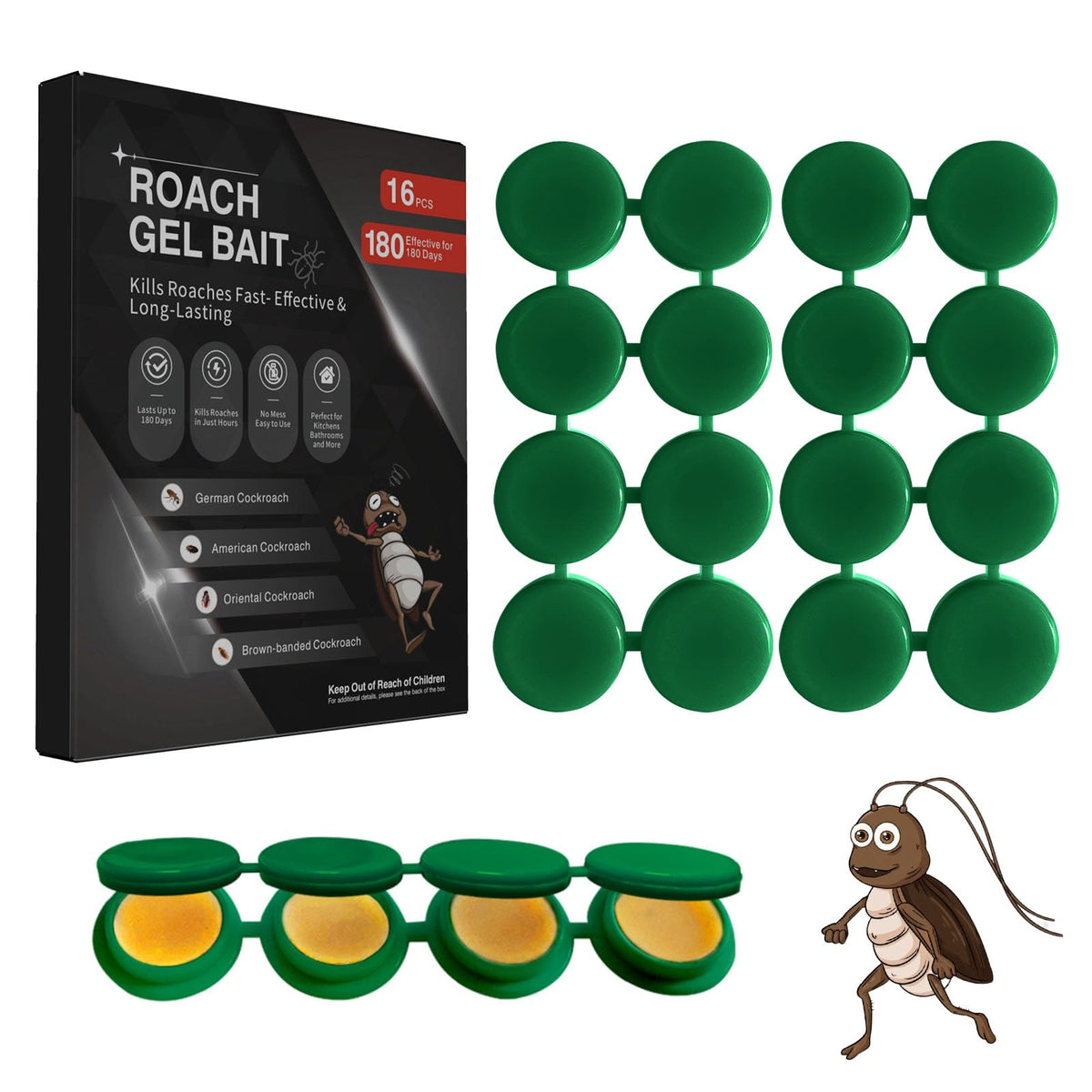 FLODTEEK Cockroach Gel Bait 16 pack front view