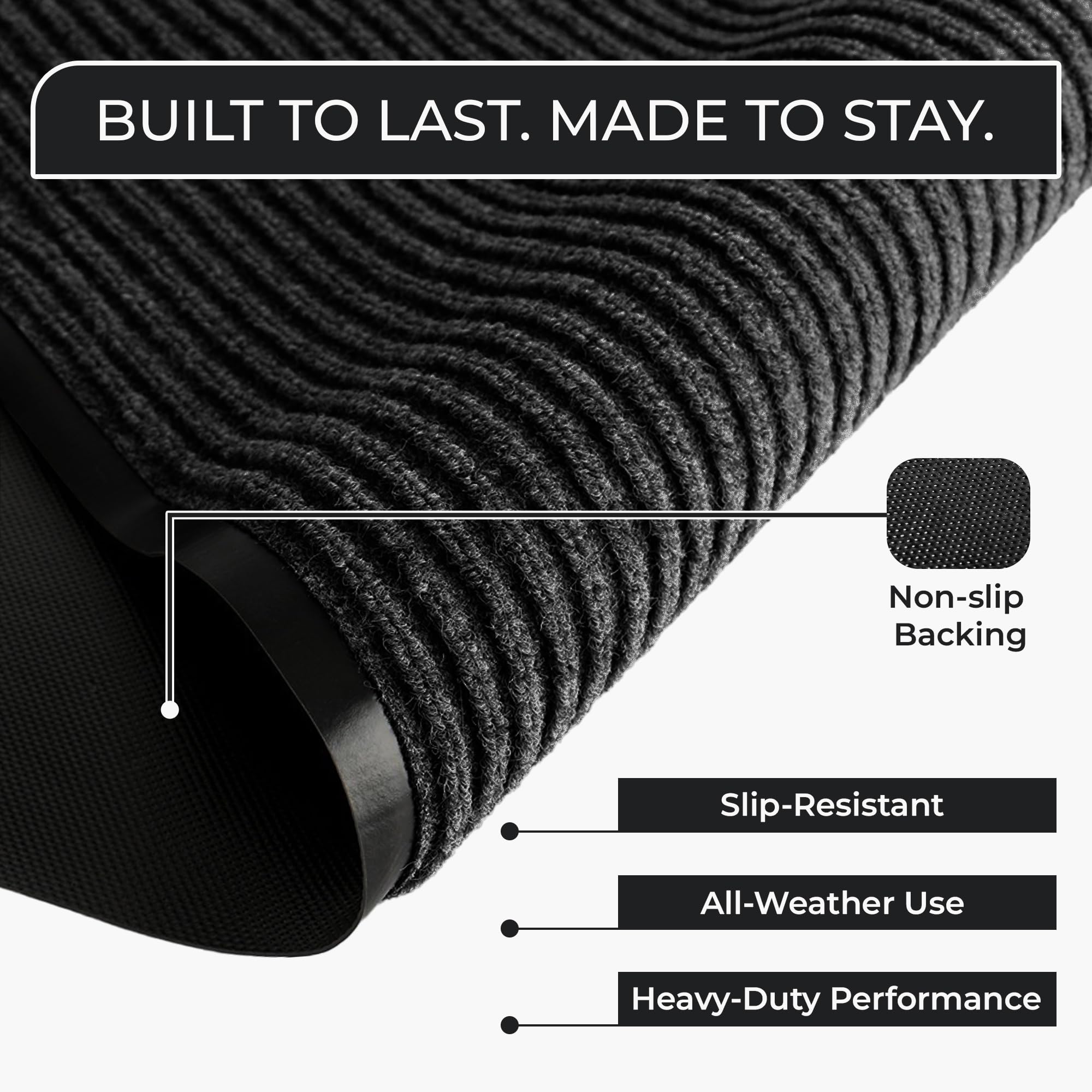 FloorGuard Large Door Mat 3' x 5' charcoal non-slip backing