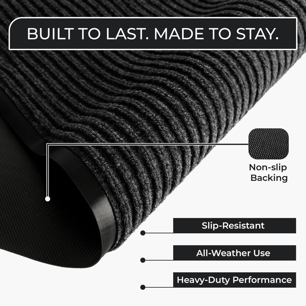 FloorGuard Large Door Mat 3' x 5' charcoal non-slip backing