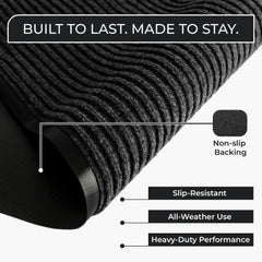 FloorGuard Large Door Mat 3' x 5' charcoal non-slip backing