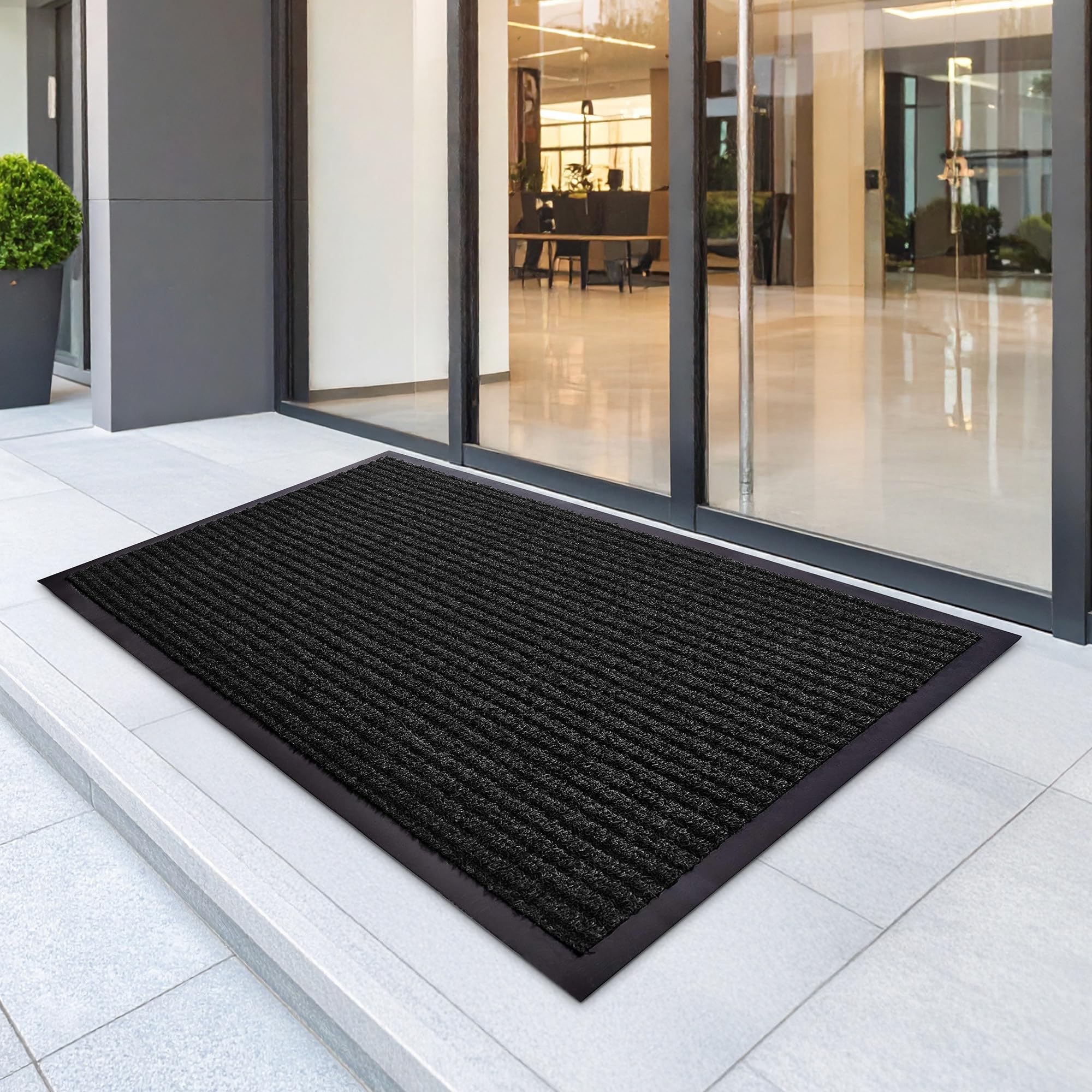 FloorGuard Large Door Mat 3' x 5' charcoal texture close-up