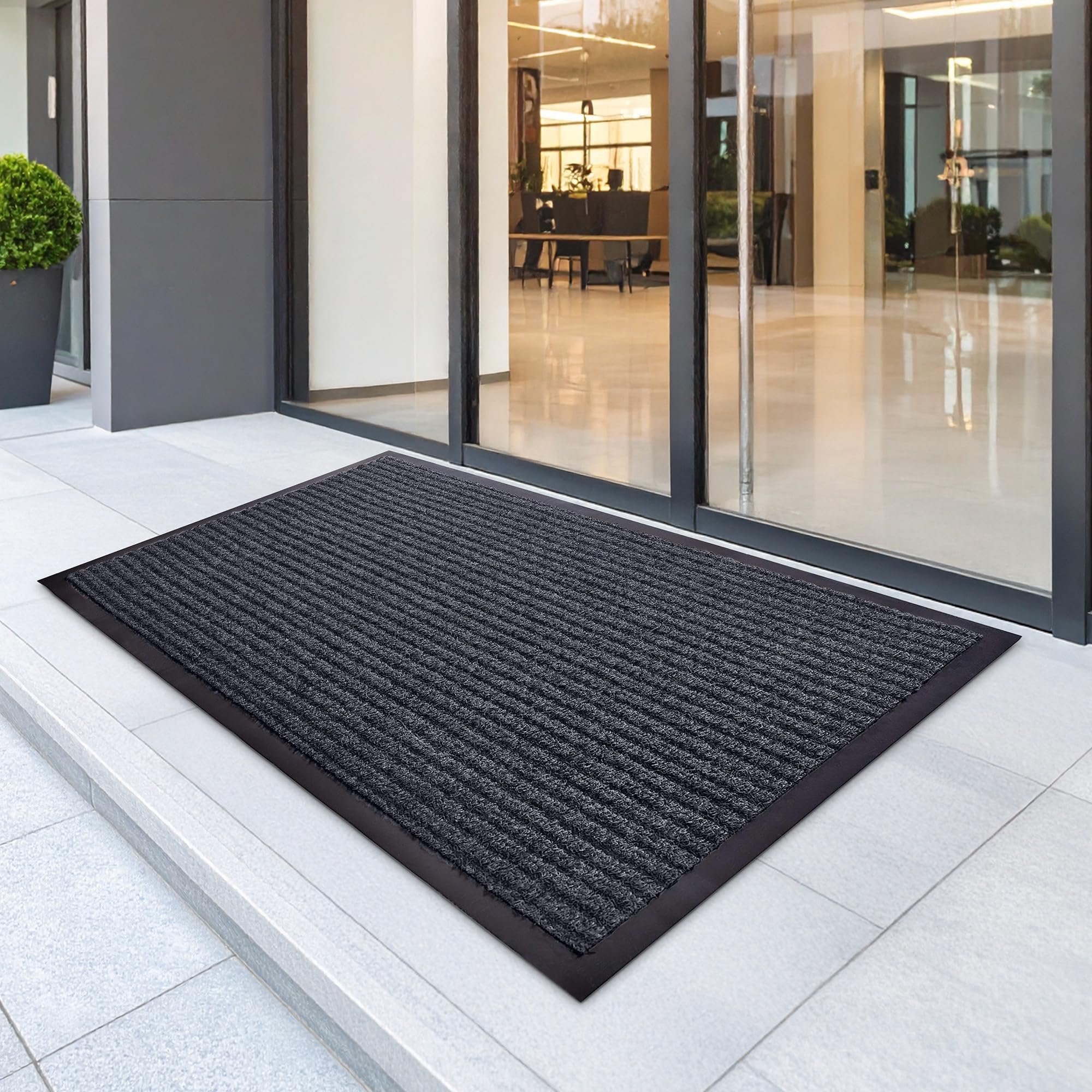 FloorGuard Large Door Mat 3' x 5' grey showing non-slip backing