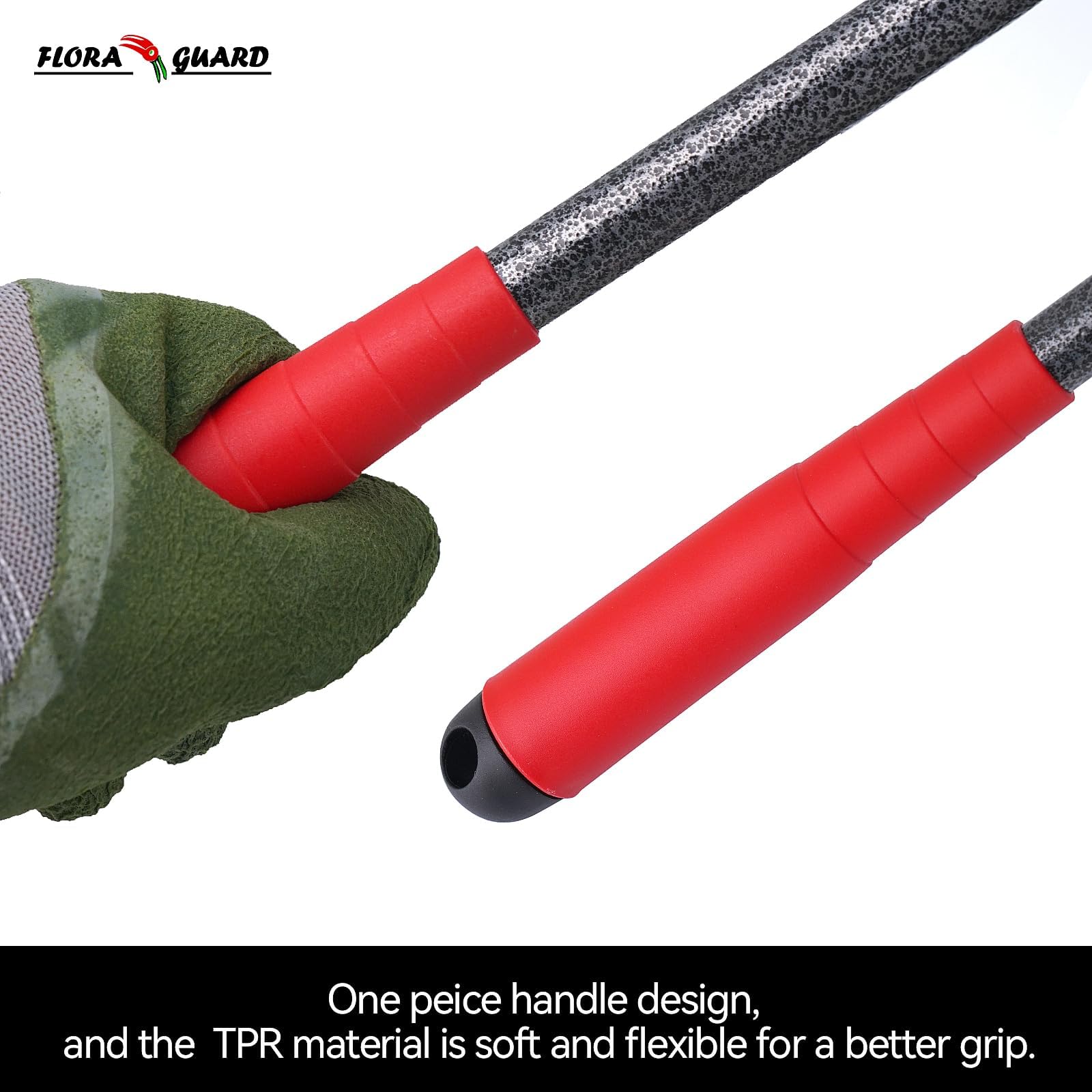 FLORA GUARD garden tools displayed with dimensions and specifications