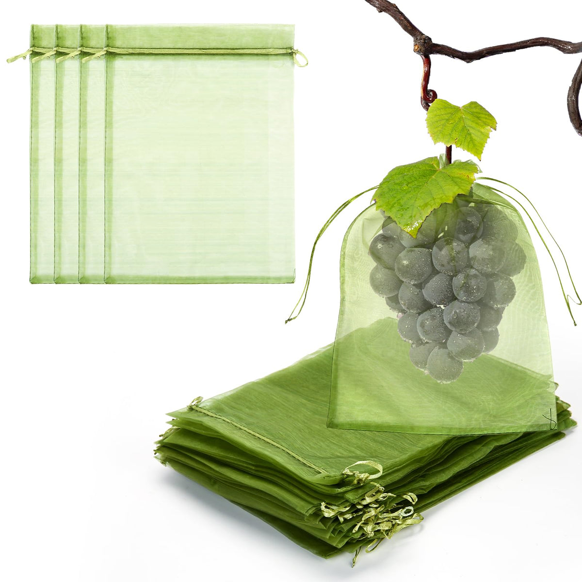 FloraSea 8X12 inch fruit protection bags green mesh front view