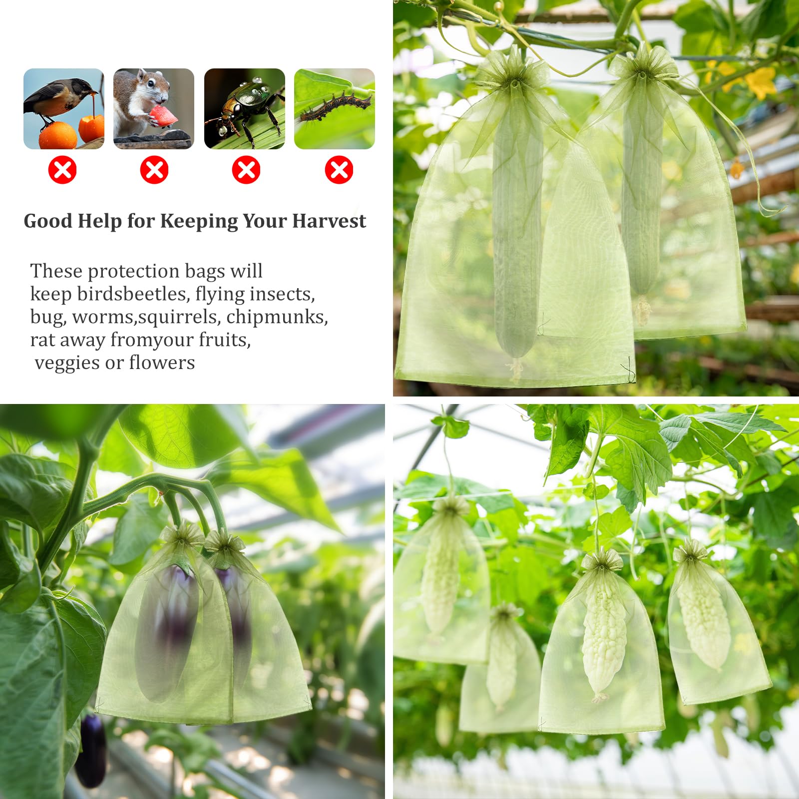 FloraSea reusable mesh fruit protection bags stacked