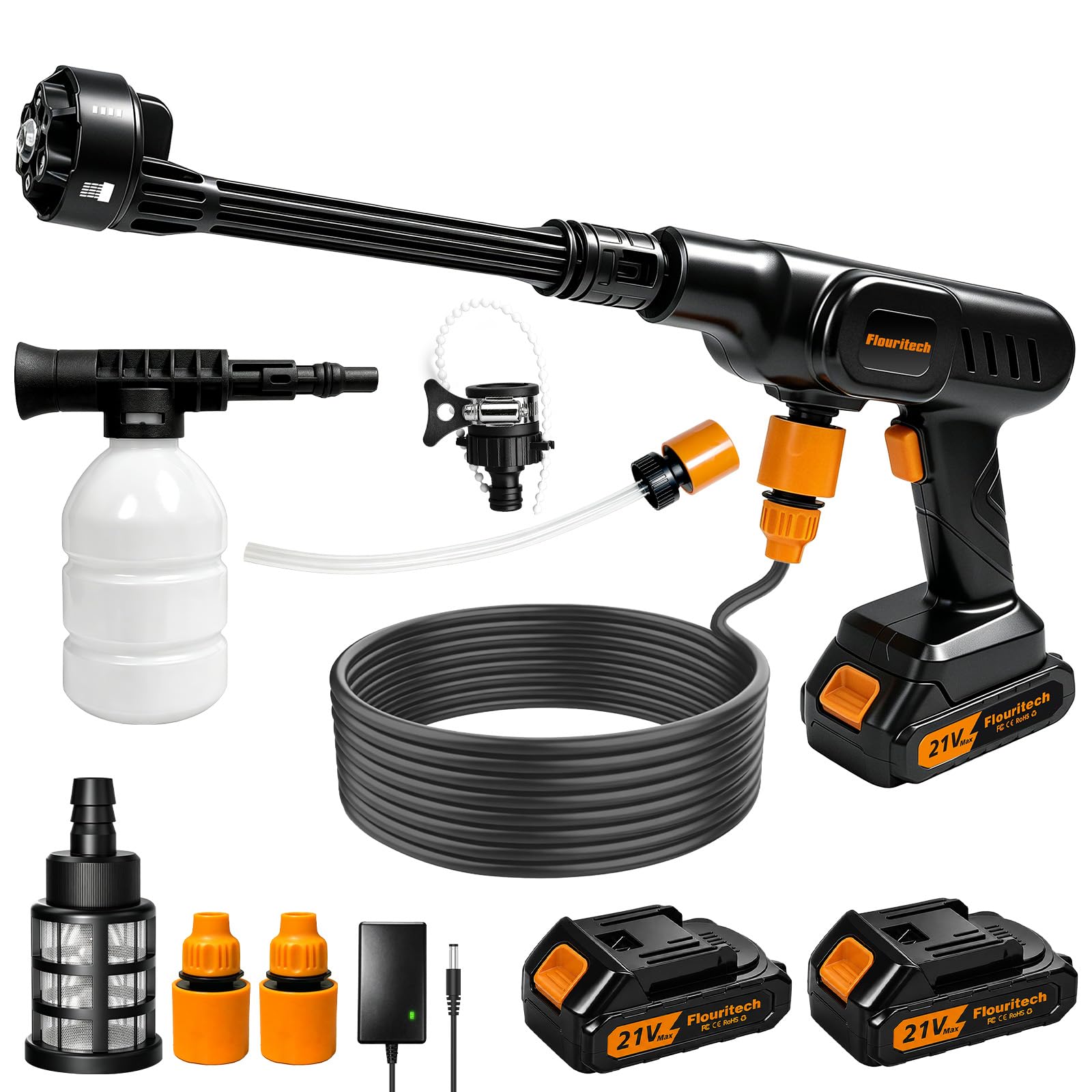 Flouritech cordless pressure washer black model front view