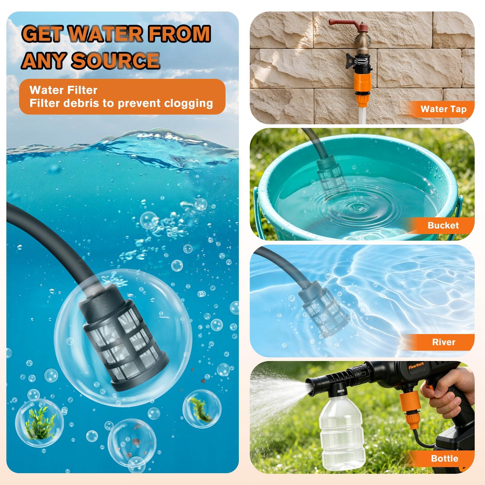 Flouritech cordless pressure washer in storage box with user manual