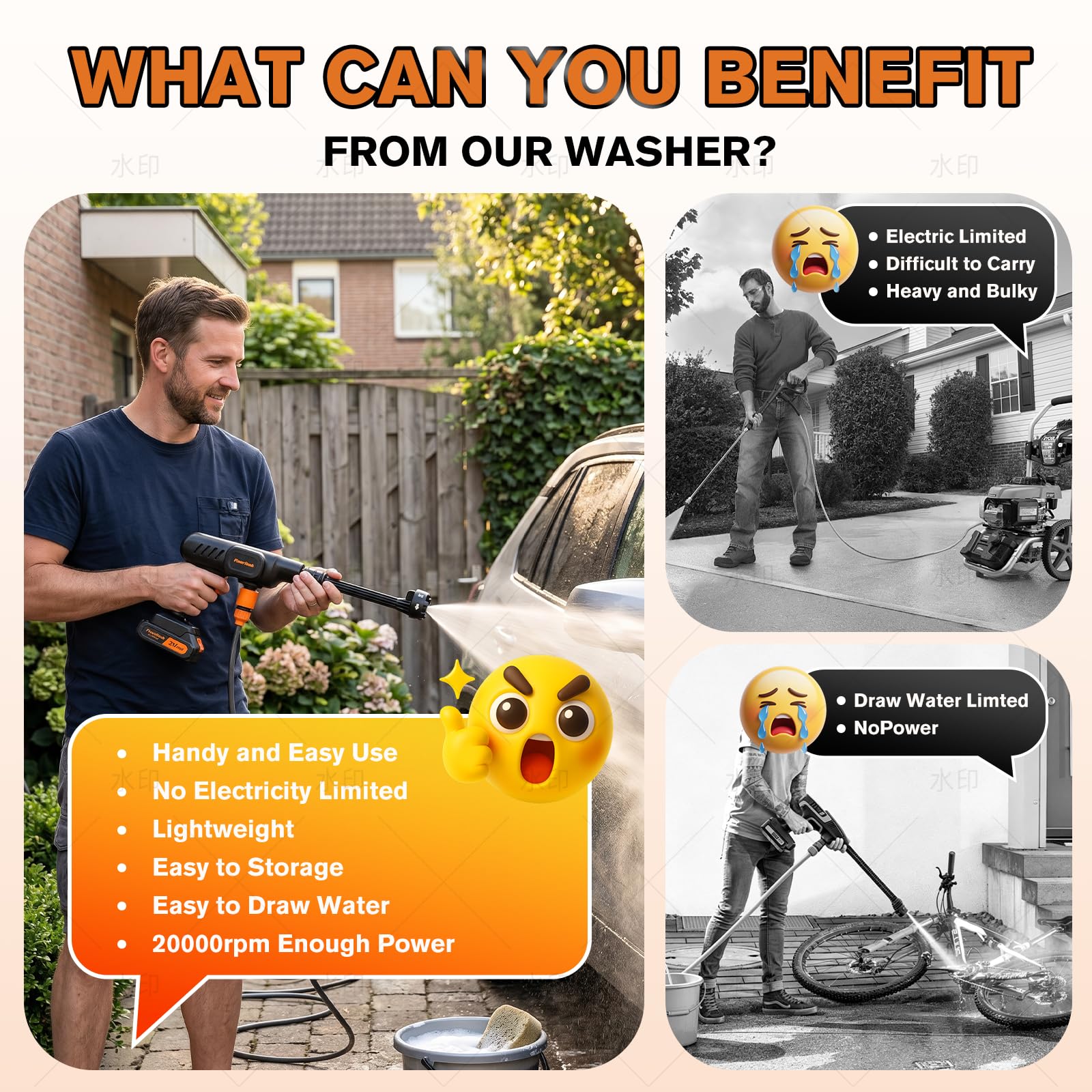 Flouritech cordless pressure washer with 5m hose attached