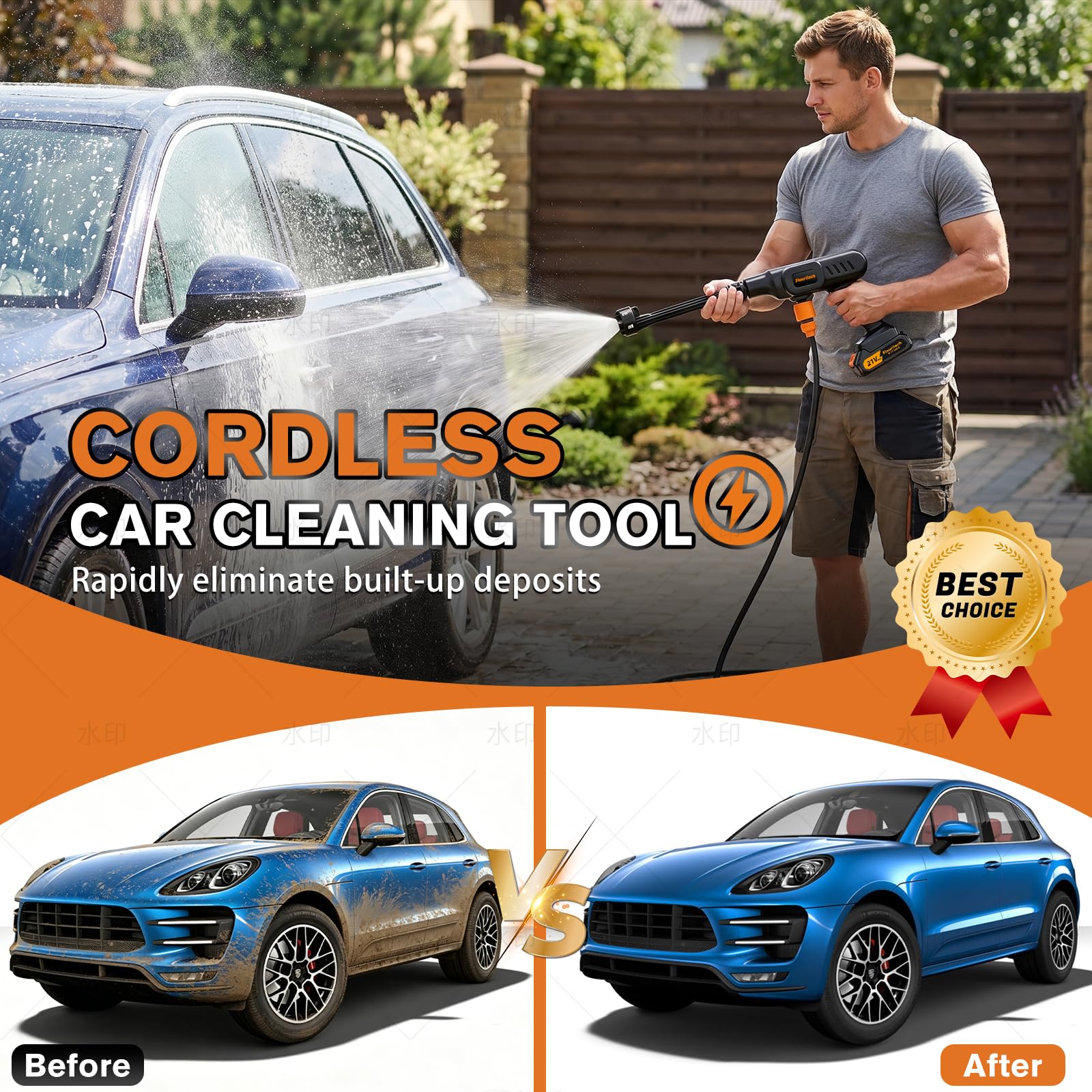 Flouritech cordless pressure washer with foam cannon and accessories