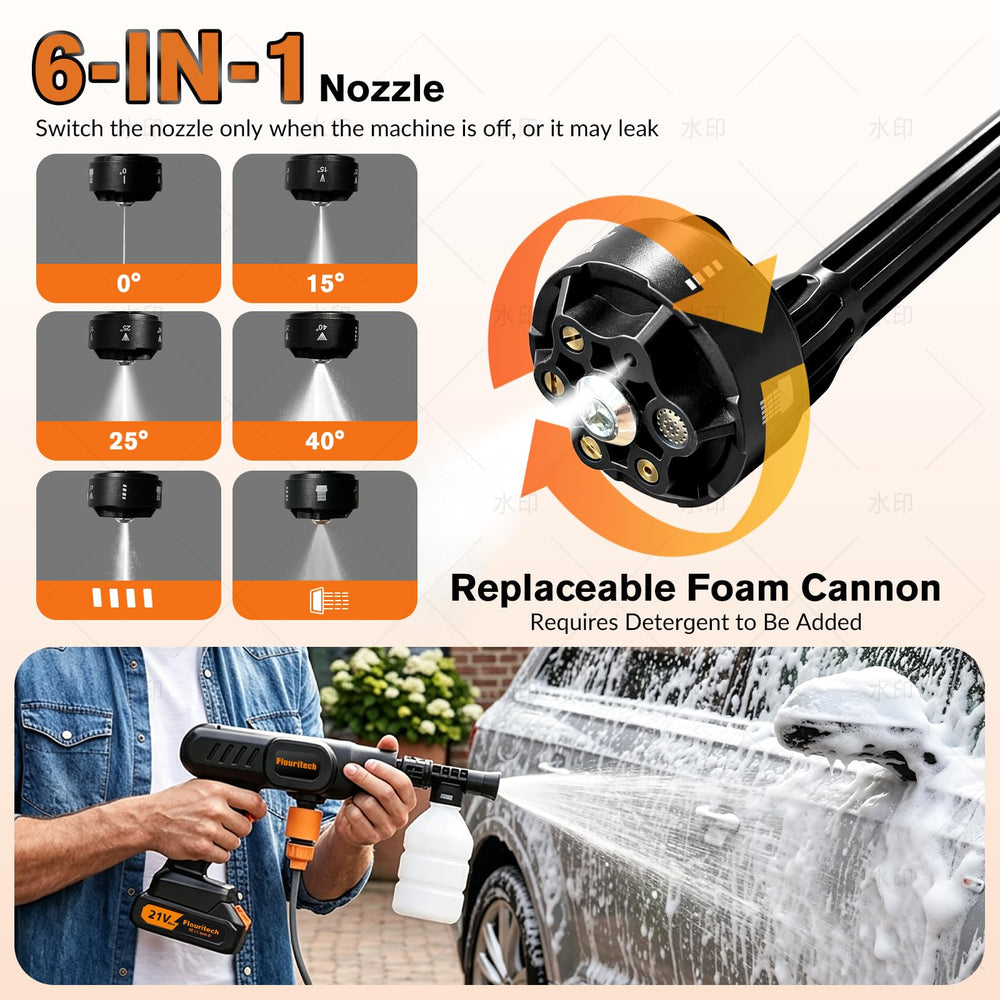Flouritech cordless pressure washer with rechargeable battery