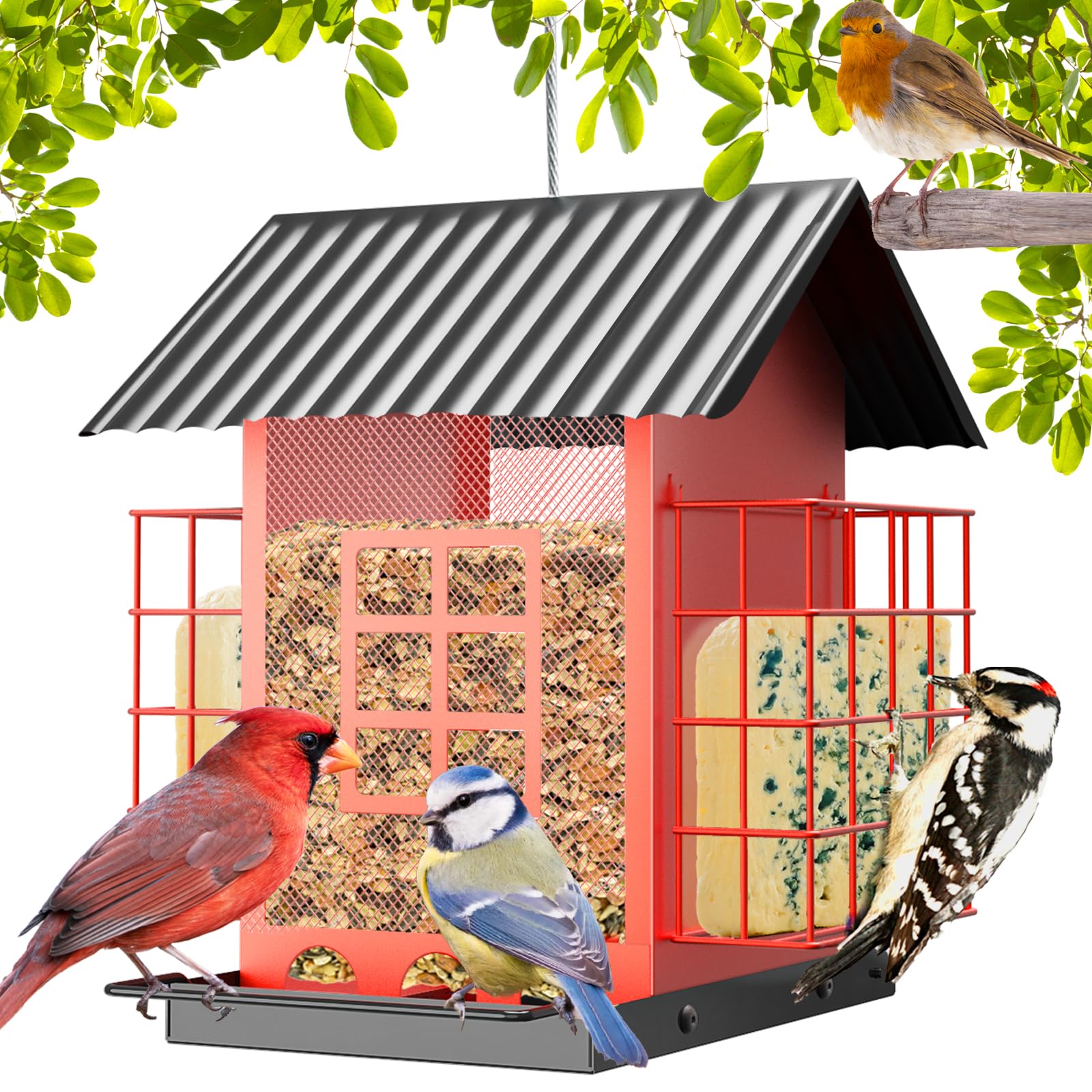 FlowaFoli Bird Feeder front view with double suet cage