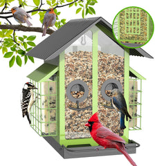FlowaFoli Bird Feeder green model front view with double suet cages