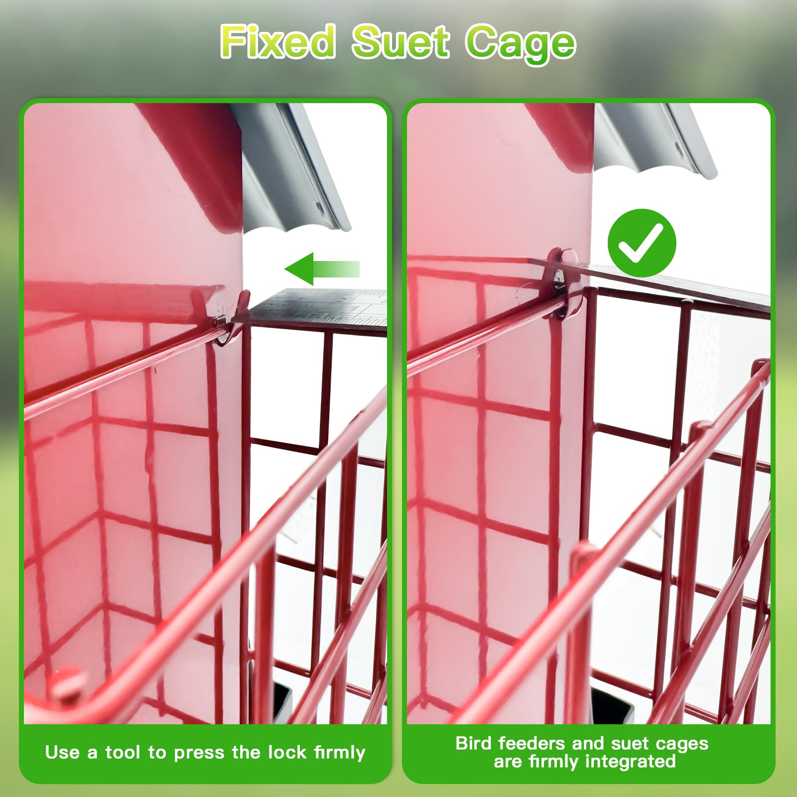 FlowaFoli Bird Feeder red metal design with suet cage