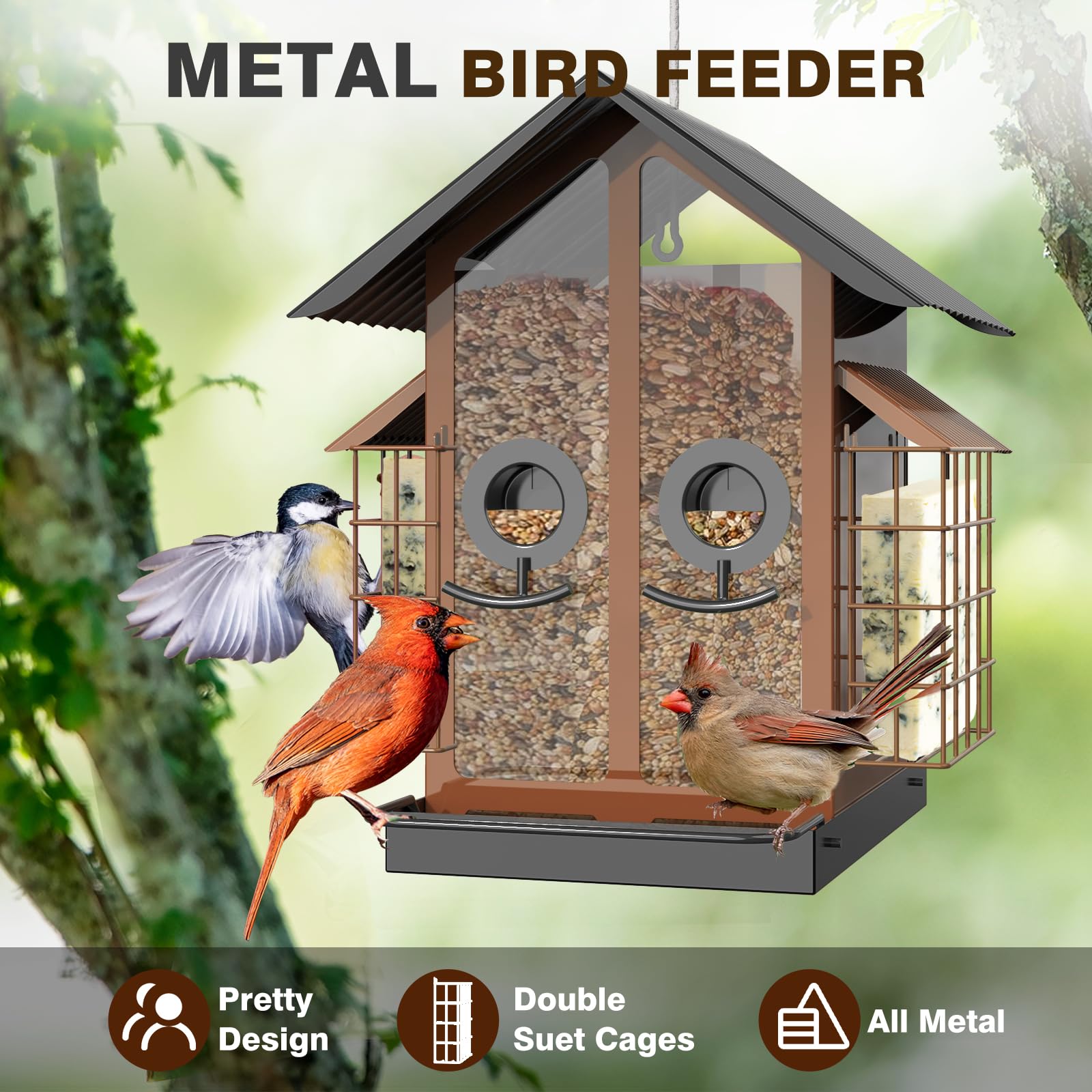 FlowaFoli Bird Feeder showing weatherproof roof and drainage holes