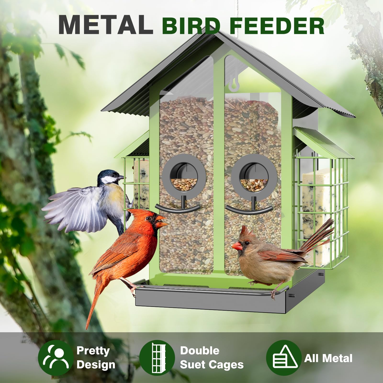 FlowaFoli Bird Feeder weatherproof roof and perch