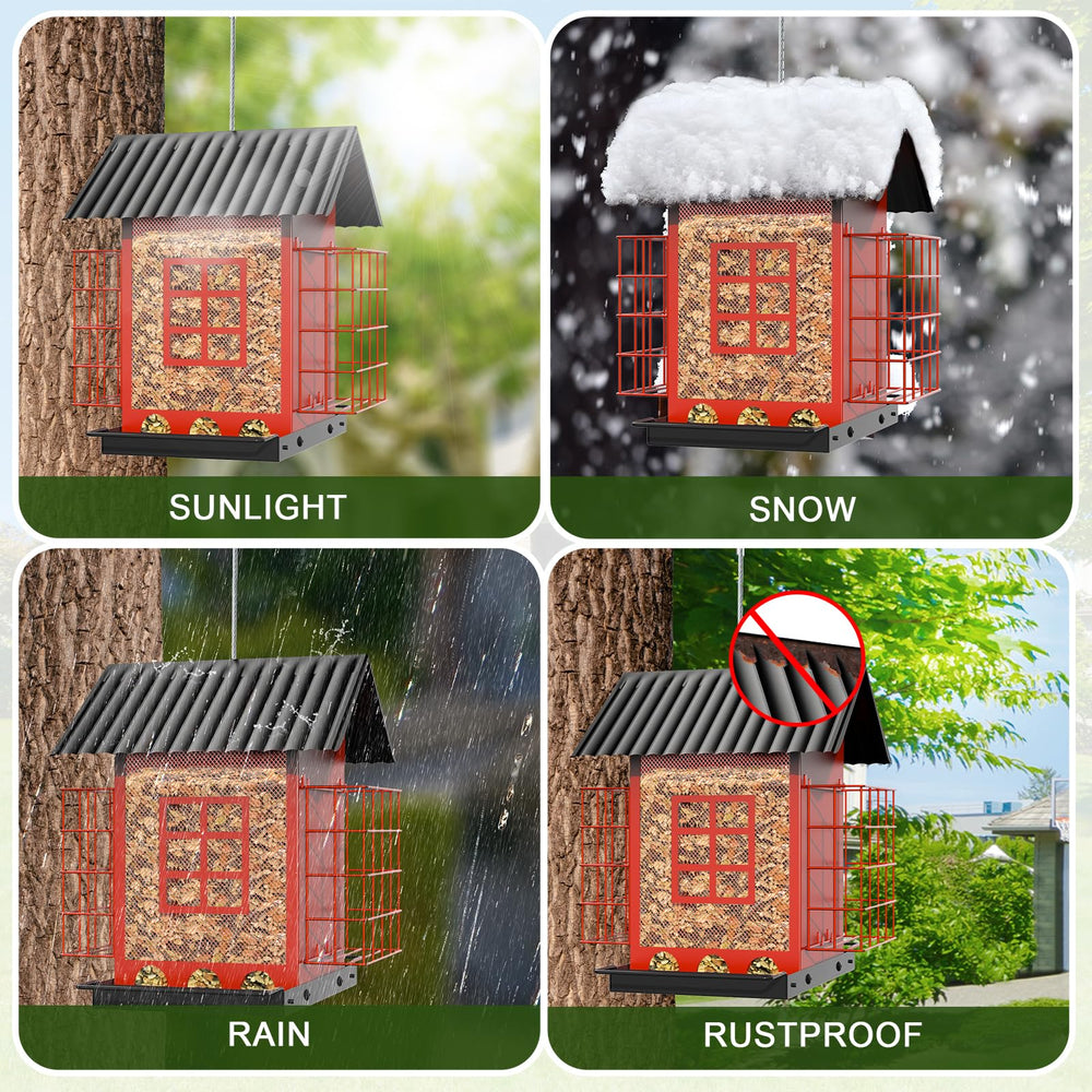 FlowaFoli Bird Feeder with seeds in a garden setting