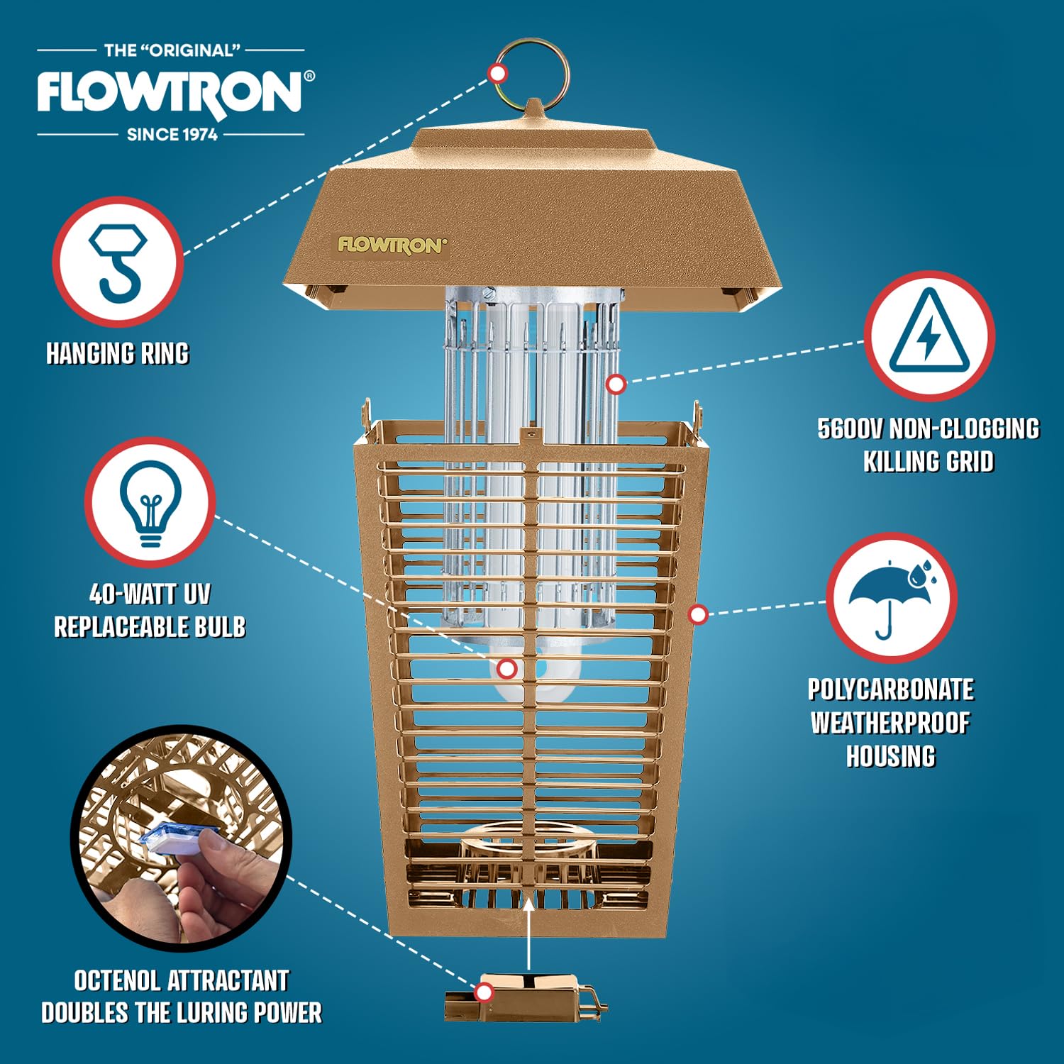 Flowtron Bug Zapper showing 5,600V kill grid