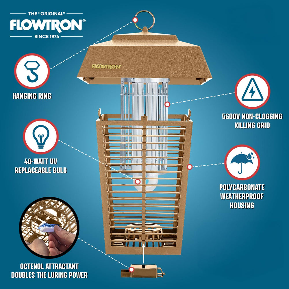 Flowtron Bug Zapper showing 5,600V kill grid