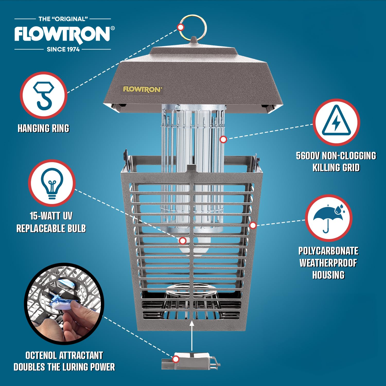 Flowtron Bug Zapper showing 5600V shock grid