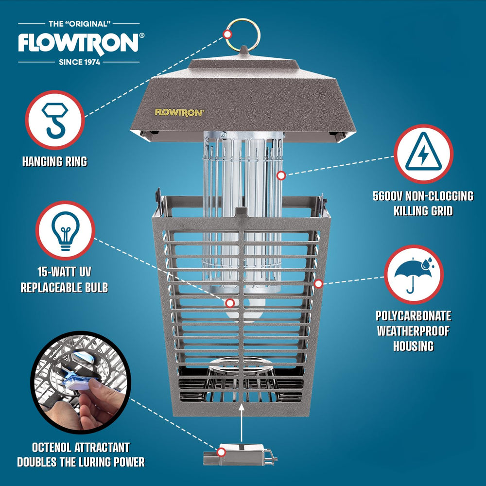 Flowtron Bug Zapper showing 5600V shock grid