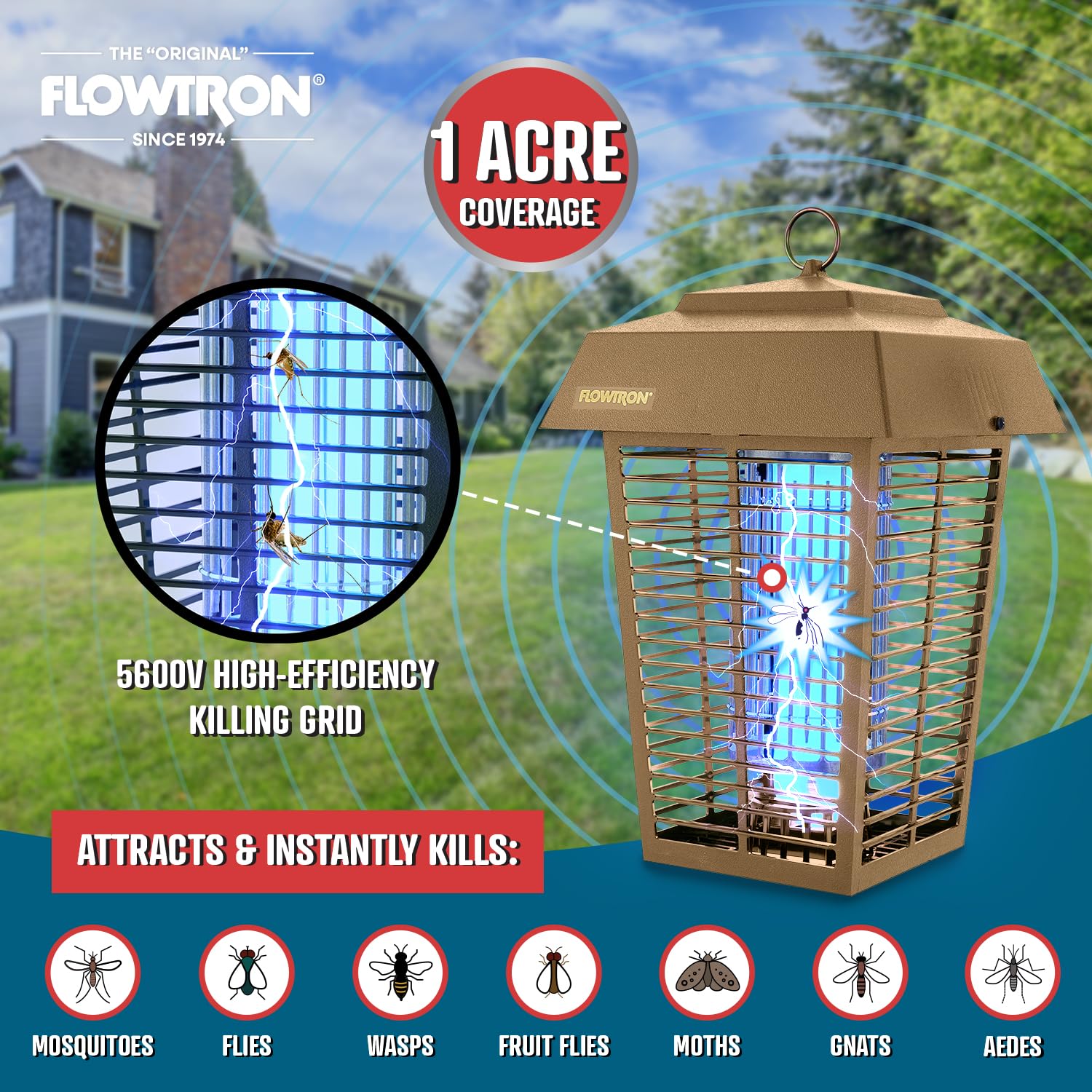 Flowtron Bug Zapper showing rugged tan polycarbonate housing