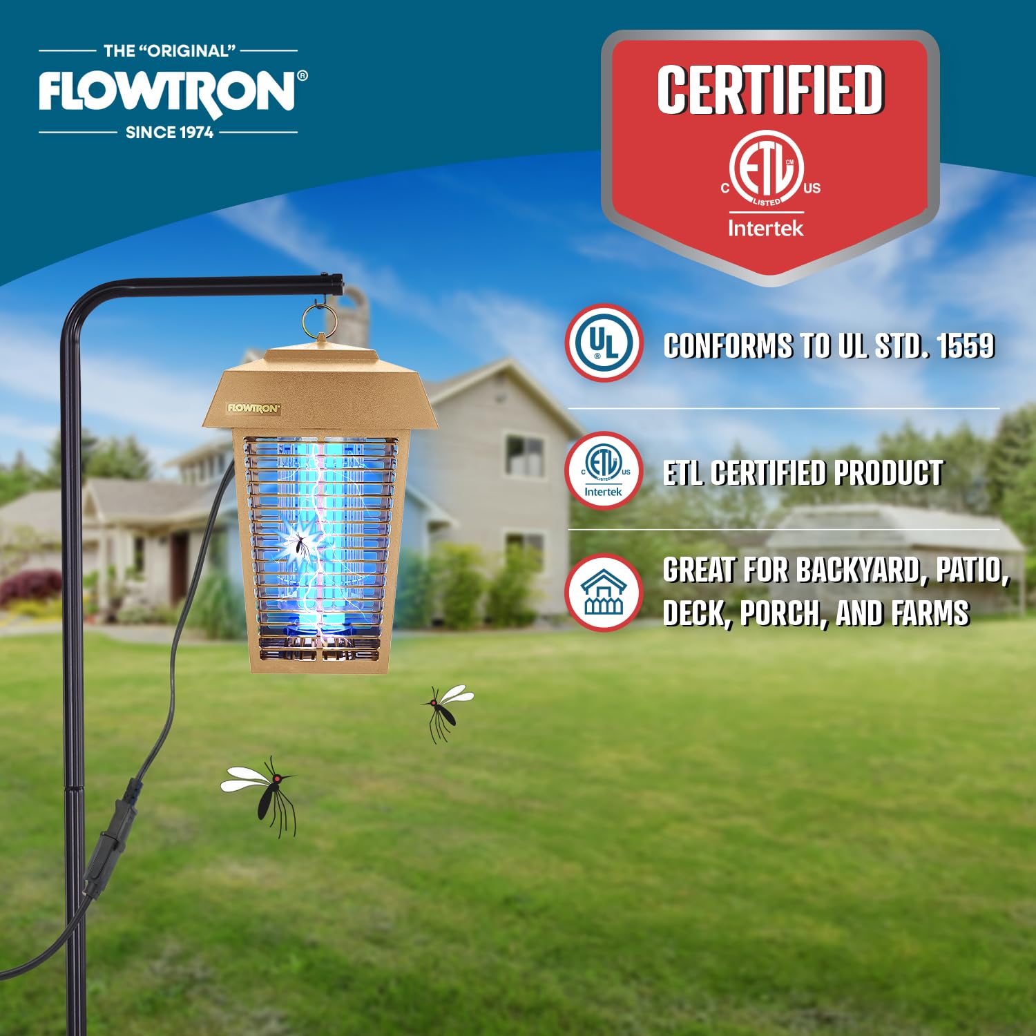 Flowtron Bug Zapper with insects on the ground below