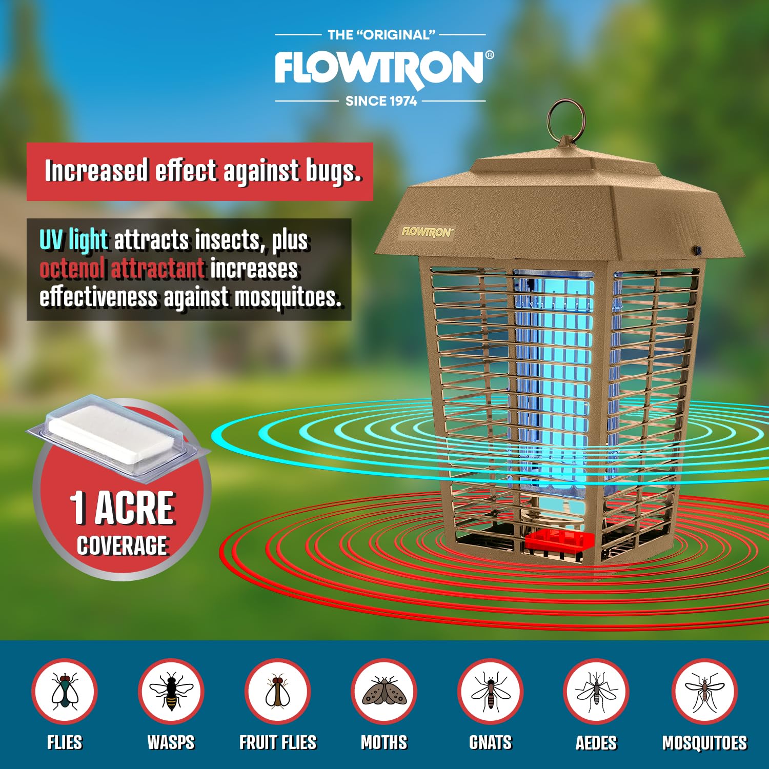 Flowtron Electric Bug Zapper plugged into an outdoor outlet