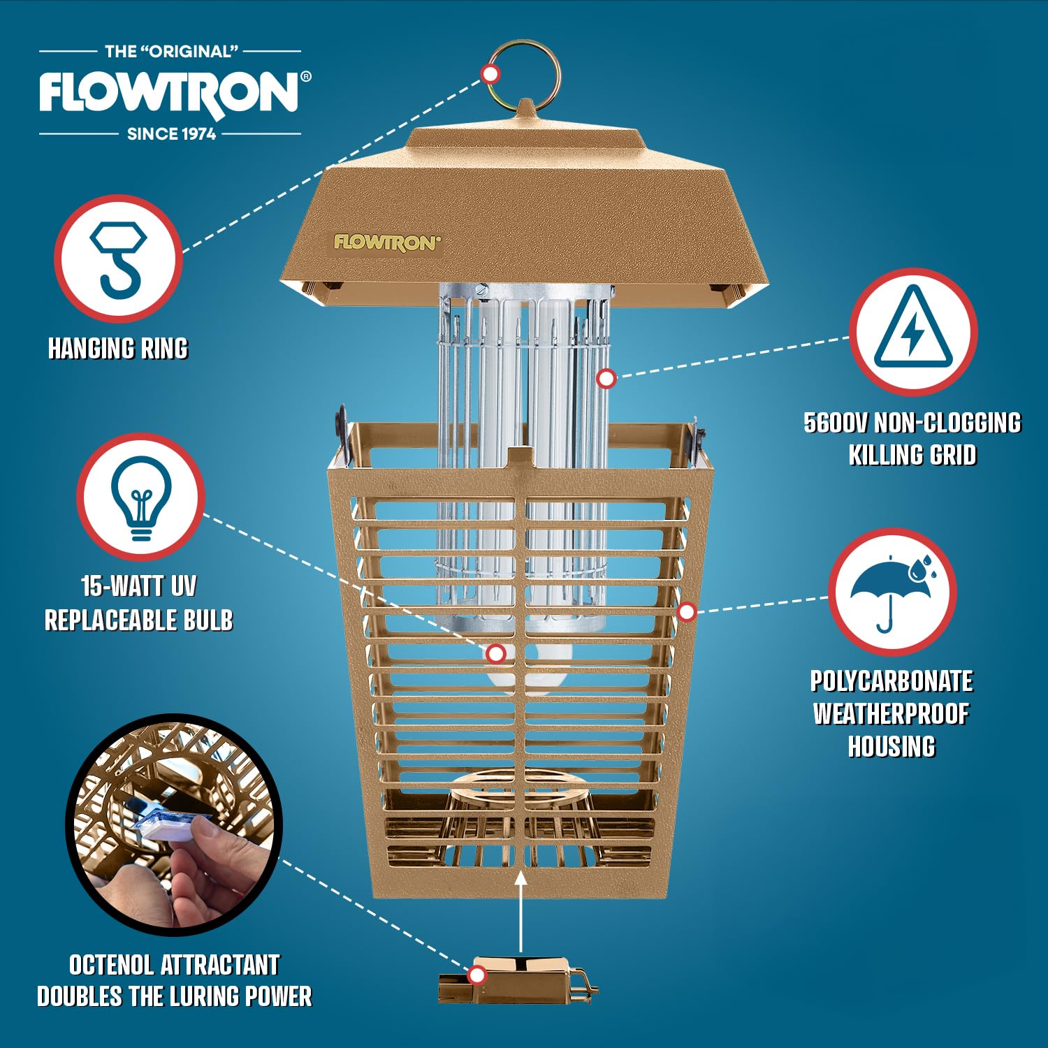 Flowtron Electric Bug Zapper side view showing octenol attractant